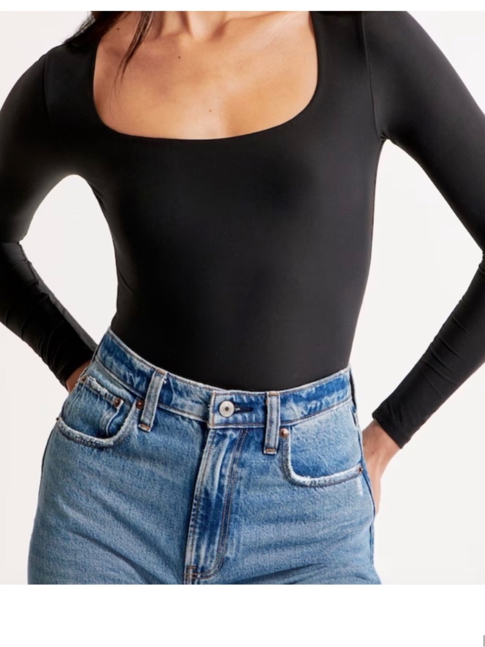 Abercrombie & Fitch Black Long-Sleeve Scoop-Neck Bodysuit